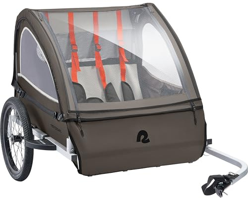 Retrospec Rover Plus Bike Trailer for Kids - Foldable Single/Double Passenger Design with 5-Point Safety Harness, Weather-Resistant Fabric & Safety Flag - 40-80 lbs