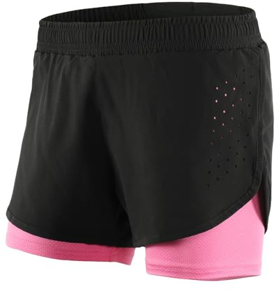 Mesing Short Sport Femme 2 en 1 Pantalon Running Course Court Été Lacets Respirant Short pour Fitness Workout Cyclisme Yoga