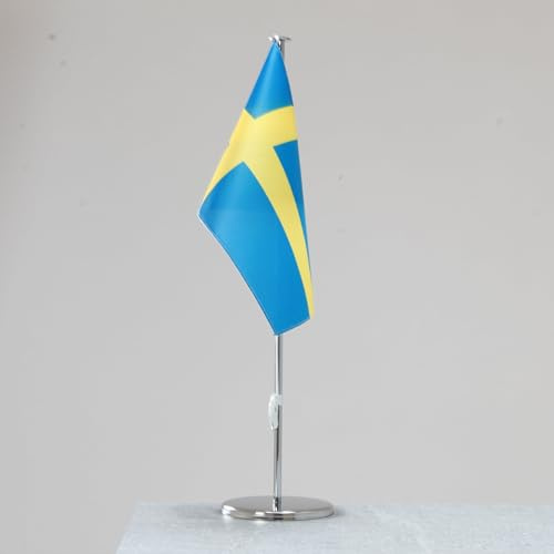 Bandiera da tavolo della Svezia, bandiera nazionale rappresentativa per interni cromati, 42 cm