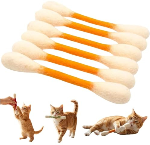 Bomullspinnar kattleksaker med kattmynta, 6-pack gigantisk filt kattunge tuggpinnar för inomhuskatter, hållbar katt tandsprickningsrep, interaktiv kattunge-kicker-leksak, mjuk plysch tuggpinnar för