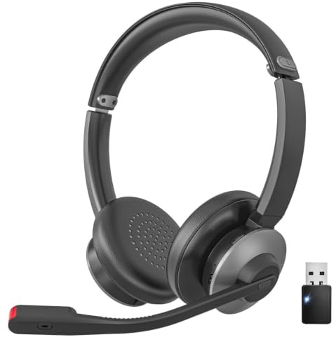 Earbay Wireless kabelloses Headset, V5.3 Bluetooth Headset mit Mikrofon kabellos, Noise Cancelling, Office Headset kabellos mit Mic Mute & USB Dongle für PC/Büro/Zoom/MS Teams