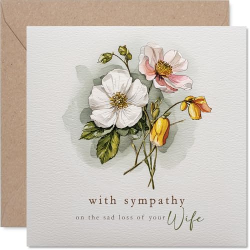 Comforting Sympathy Card, Loss of Wife | Gentle Words in a Difficult Time, Delicate Watercolour Floral Bouquet with Soft Condolence Message