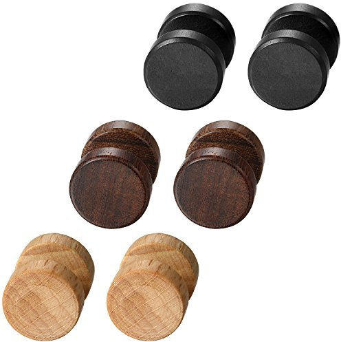Aroncent 6er(3 Paare) Set Ohrringe Holz 8-12mm Ohrstecker Edelstahl Ohrringe Tunnel Ohrstecker Holz Piercing Ohr Vintage Ohrringe Hanteln für Damen und Herren