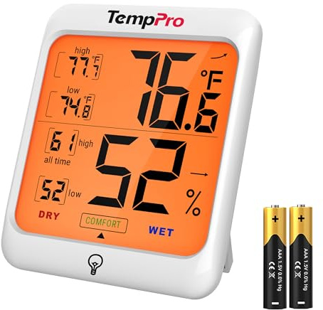 TempPro TP53 Digital Hygrometer Indoor Thermometer for Home, Temperature Humidity Sensor with Comfort Indicator & Max Min Records, Backlit Display Room Thermometer Humidity Meter(Previously ThermoPro)