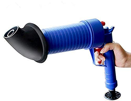 Déboucheur de toilettes, haute pression manuelle, puissant nettoyeur de toilettes obstrué avec quatre ventouses pour évier, baignoire, lavabo (Bleu)