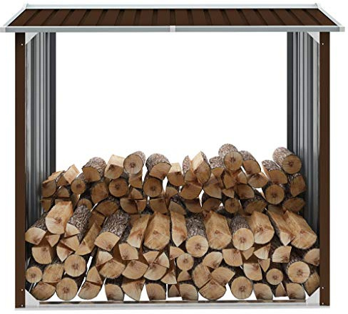 Tidyard Capanno in Acciaio Zincato, Casetta da Esterno Marrone, 172x91x154 cm, Porta Legna per Esterno