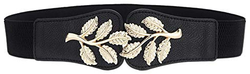 Oyccen Ceinture à Taille Élastique des Femmes Élégantes Ceintures de Robe Extensibles avec Boucle de Feuille - Noir - Taille unique