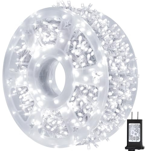 kemooie 500 LED White Christmas Lights, 164 FT 8 Lighting Modes Christmas Fairy Lights, Plug in Waterproof Extra Long Fairy Light for Outdoor Birthday Wedding Party Garden Balcony Decoration (White)