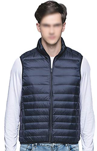 GUOCU Ultra Léger Gilet Duvet Homme Hiver Chaud Doudoune sans Manche Col Roulé Manteau Parka Zip Courte Veste Duvet Compressible Casual Blouson Matelassé en Duvet de Canard Zippée Down Vest Marine L