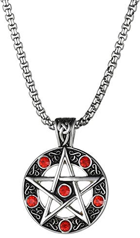 Flongo Herren-Kette Männer Anhänger Halskette aus Edelstahl Silber Rot Schwarz Blau Pentagramm Fünfzackigen Stern Motorradfahrer Biker Herren-Accessoires