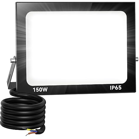 150 W LED Outdoor Spotlight, 10,000 lm LED Construction Spotlight, IP66 Waterproof LED Spotlight, 6000 K Cool White LED Floodlight for Garage, Garden, Sports Field Outdoor and Indoor Use