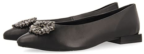 Ballerines noires avec ornement de brillants en peau pour femme siebenaler