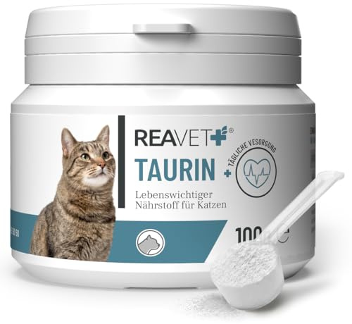 REAVET taurin för katter 100 g — stödjer kardiovaskulära systemet, taurin pulver 100 % ren, aminosyror stöder försvar och cellmetabolism