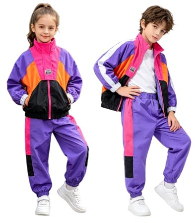 LOLANTA Unisex Hip Hop set för pojkar och flickor, 2-delat streetdanskläder, sportjacka och joggingbyxor för gatudans eller daglig användning, Lila, 10-11 años