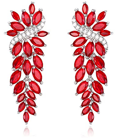 Clearine Boucles d'oreilles Femme Argent Raisin Feuille Marquise Cluster Longues pour Clair Ton d'Argent