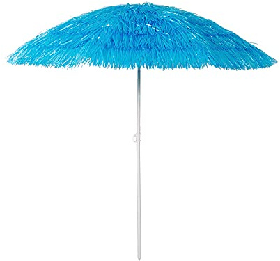 INDA-Exclusiv Hawaii Strandschirm Sonnenschirm Strand Schirm Sonnenschutz Gartenschirm Bastschirm Sonnenschutz knickbar Polyester Ø1,6m, Farben:Blau
