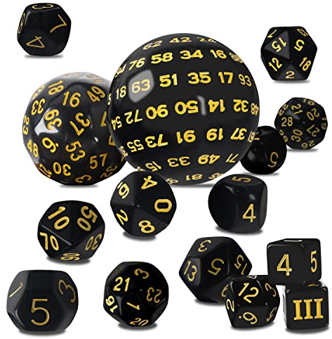 15PCS Polyedrische Würfel Set, Würfel Polyeder Würfel, DND Spiel Würfel, für Dungeon und Dragons, D&D, Pathfinder, Brettspiele, polyedrische Würfel in Schwarz Gold
