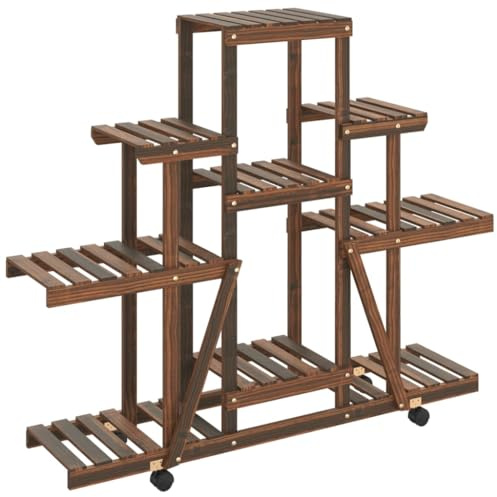 vidaXL Soporte de Flores con Ruedas Madera Maciza Abeto 110x25x101 cm