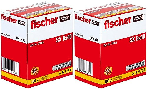 fischer 70008 SX Expansion Wall Plug - 8 x 40 (Pack of 200),Grey