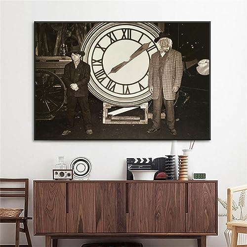 LSYALUCK Artwork „Zurück in die Zukunft“, Poster, Vintage-Stil, große Uhr, Bilder, Druck, Leinwand, Gemälde, Retro-Foto, Wandkunst, Wohnzimmer, Dekoration, 35 x 55 cm (14 x 22 Zoll), Innenrahmen