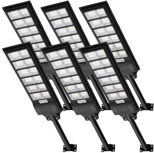 Viugreum 6 PACK 600W LED Solar Straßenlaterne mit Fernbedienung 1080 LED 6500K Straßenlampe Wandleuchte mit Bewegungsmelder Sensor IP65 Wasserdicht Außen Straßenleuchte Wegeleuchte Freien