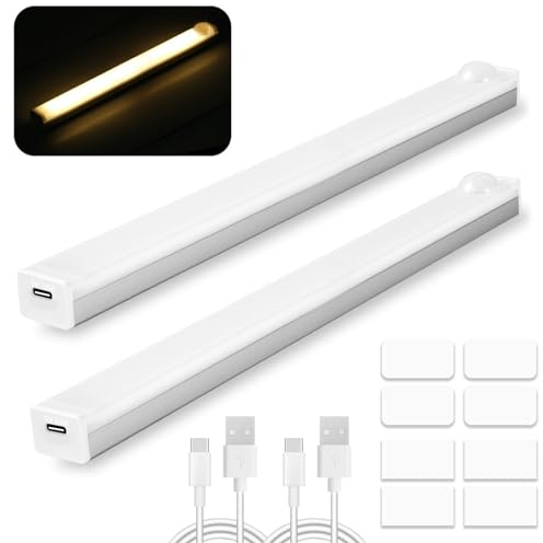 Vinmooog luz led con sensor de movimiento barra led lampara, armario luz nocturna 20CM luz adhesiva 3Modos under cabinet lights cocina para Gabinete Pasillo Escalera-2PC