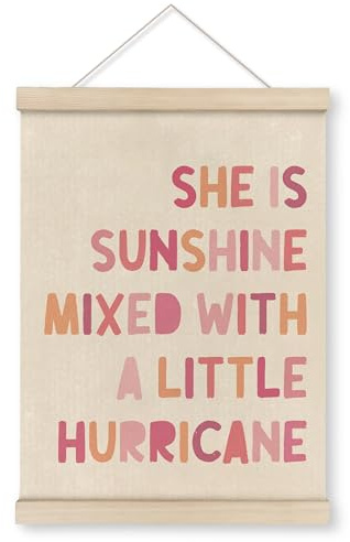 HRQKO She is Sunshine Poster Hanger Frame, Pink Girls Room Wall Decor, Sunshine Nursery Posters Wall Art with Wooden Frames, Inspirational Hanging Banner Decor for Girls Room Bedroom, 12x16 Inch