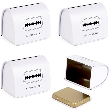 Linkidea Paquete de 4 bancos de cuchillas de afeitar de seguridad, caja de eliminación de metal segura para almacenar cuchillas usadas desperdiciadas (blanco)