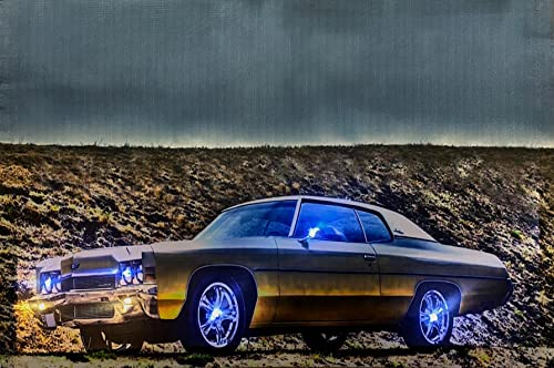 Samarkand - Lights LED-Bild mit Beleuchtung LED- Bilder Leinwandbild 65 x 45 cm Leuchtbild MUSCLE CAR AUTO/OLDTIMER
