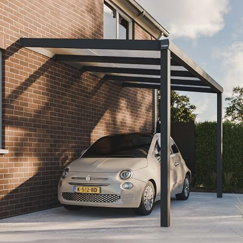 Pratt & Söhne Abri de voiture en aluminium - 406 x 258 x 285 cm - Toit de voiture avec plaques creuses - Abri de garage - Toit de terrasse - Pergola véranda - Anthracite