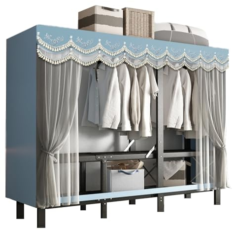 UYSELA Leinwand-Kleiderschrank,Faltbarer Stoff-Kleiderschrank,tragbarer Kleiderschrank mit Gaze-Vorhang,30,5 mm verdicktes Stahlrohr,geeignet für Schlafzimmer und Schlafsäle (Farbe: Stil 1,Grö