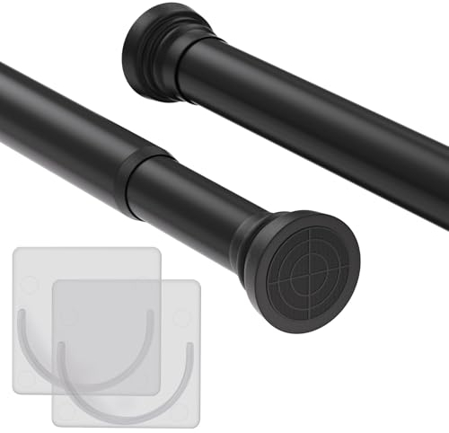 GOOWIN 1 Stück Gardinenstange, 80–127 cm Gardinenstange Ohne Bohren, Metall Ausziehbar Spannstange Teleskopstange für Badezimmer, Kleiderschrank, Fenster (Schwarz).