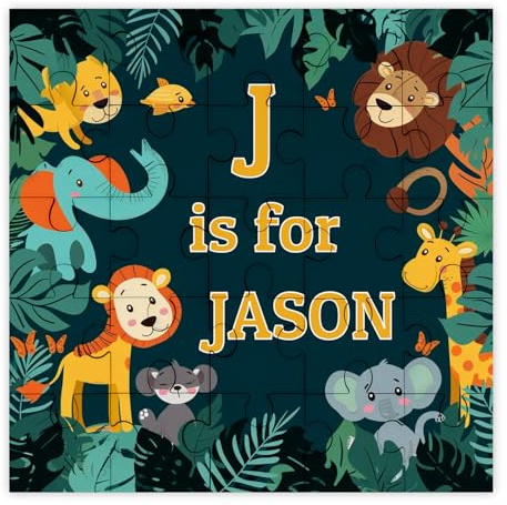 Shopagift Personalised Animal Jungle Initial Name MDF Jigsaw Puzzle Board - 25 Pieces