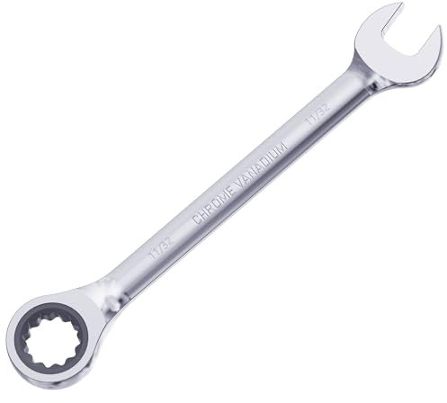 Skweawert Chiave combinata a cricchetto da 11/32 pollici SAE 72 denti a 12 punti a cricchetto con estremità chiusa e chiave aperta per spazi ristretti, trattata termicamente CR-V
