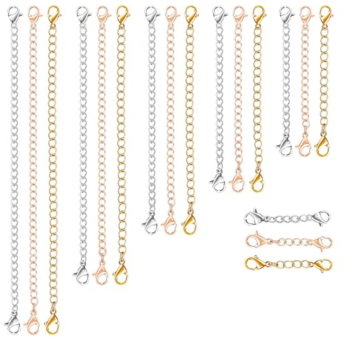 WillTen 18Pcs Necklace Extender Chain Extender for Necklace, Bracelet, Anklets - Stainless Steel, Rose Gold, Silver, Gold - Jewellery Extender