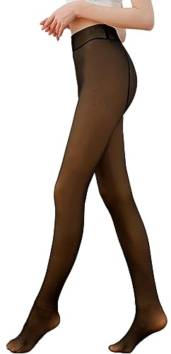 Xnova Collant Polaire Thermiques Femme Effet Transparent, Chaud Toison Collants Jambes Faux Polaires, Taille Haute Legging Translucide Slim EOpaque Fleece Tights Hiver (Noir 220g pour 0-15℃, L-XL)
