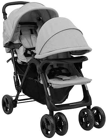 Willood Geschwisterwagen Tandem Kinderwagen Zwillingskinderwagen Hellgrau Stahl