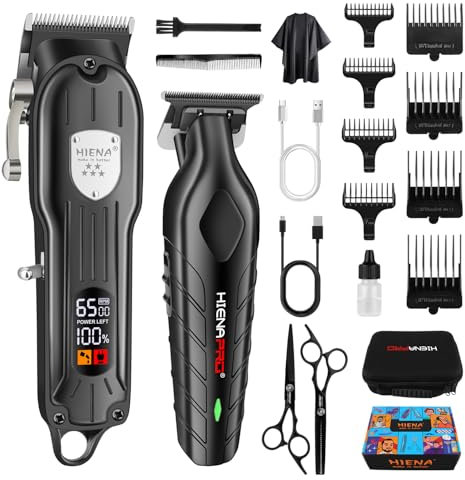 HIENA PRO Hair Clipper Set for Men, Professional Hair Clippers Men Cordless Hair Cutting Kit for Barber Set Rechargeable Hair Trimmer with LED Display (Black)