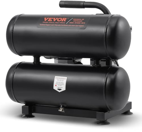 VEVOR Compressore d'Aria, Serbatoio in Acciaio 18 L Compressore d'Aria Senza Olio, Compressore Portatile Ultra Silenzioso da 80 dB per Riparazioni Auto, Gonfiaggio Pneumatici, Verniciatura a Spruzzo