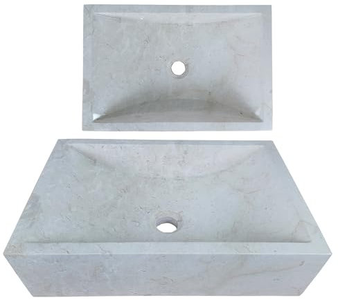 Lendo Online Lavabo rectangulaire 45x30x12 cm - Marbre - Pierre naturelle - Évier de salle de bain - Vasque à Poser de Toilette - Forme et couleur uniques - Brillant et Robust (Crème)