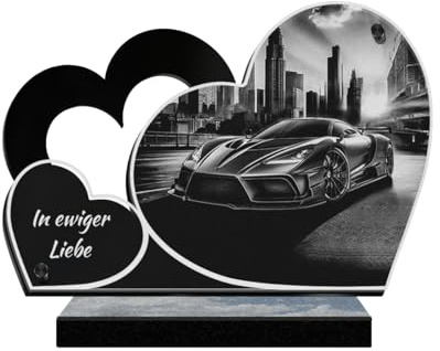 ETERNEL - Personalisierte Grabplatte Doppelherz - Luxusauto Foto und personalisierbarer Text, lasergravierte Grabplatte für Hommage, Grabplatte, Grabstein, Zeremonie