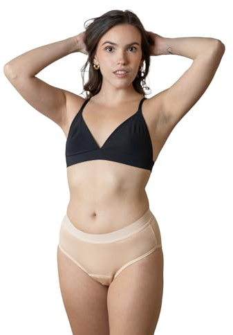 Ecowoman | Periodenunterwäsche für Mädchen | Hohe Absorption | Waschbare Menstruationsslips für starken Fluss (Beige-Klassisch, M)