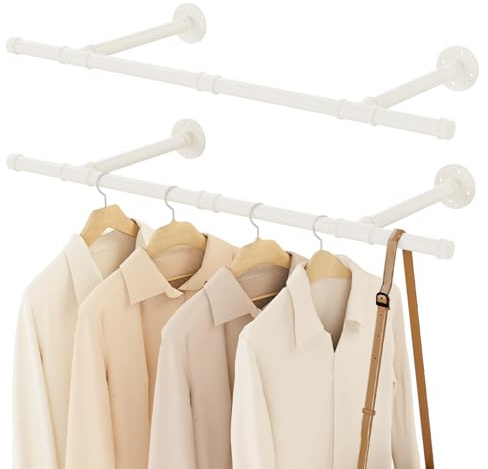 YheenLf Kleiderstange Wandmontage,Garderobenstange,1Stück,90cm,Beige | Kleiderstangen Wandmontage,Offener Kleiderschrank,Einfache Montage,Kleiderstange Industrial für Schlafzimmer