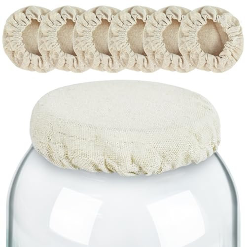 Artcome 6-Pack Reusable Sourdough Jar Covers - Cotton Lids for Sourdough Starter, Kombucha, and Fermentation Jars, Organic Unbleached 100% Cotton Caps (Fits 2.4 - 5 Jar Mouths)