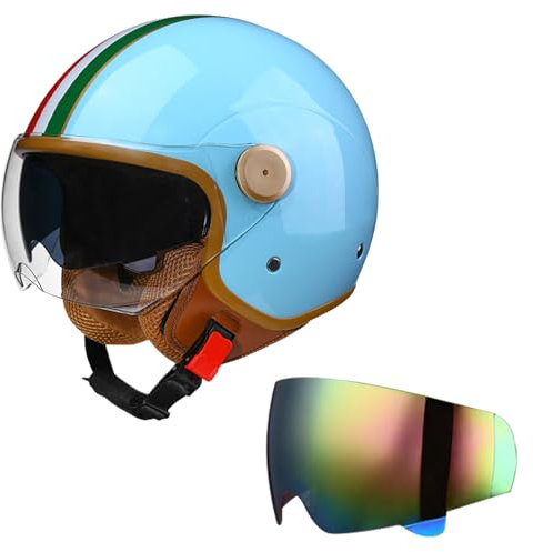 DriveNova Jethelm mit Doppelvisier, Retro Helm Motorrad Halbhelme Roller Helm Fashionhelm für Herren und Damen, DOT/ECE-Zertifizierung Jet Helm mit Visier Halbschalenhelm Chopper Helm