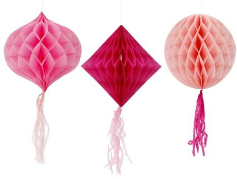 Folat 24315 Decorazioni per feste in carta rosa Set palla a nido d'ape - Rosa perfetto - 3 pezzi - Matrimonio, festival, carnevale, decorazioni di compleanno, baby shower ragazze