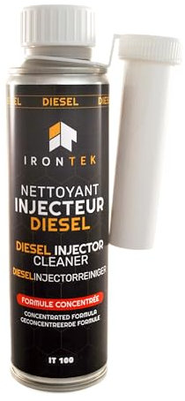 Nettoyant Injecteur Diesel Irontek 300ml – Moteur Diesel, Common Rail, Injection Directe, Turbo, FAP, Convertisseur Catalytique, Prévient et Curatif, Réduction Fumées - Bec verseur Inclus