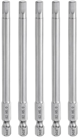 QUARKZMAN 5pcs Foret à Tête Hexagonale 5mm (H5) Métrique 1/4 Tige Hexagonale 100mm (4) Long Embouts de Tournevis Magnétique Acier S2 Foret Hexagonaux à Pointe Plate pour Vis
