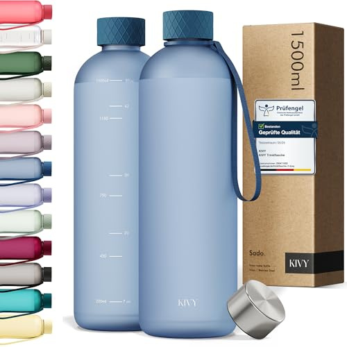 KIVY Gourde Tritan 1,5 L - Étanche & Compatible Eau Pétillante - Pour Sport, Gym, École & Bureau - Gourde Sport - Bouteille d’Eau 1 ,5L - Lavable au Lave-Vaisselle - Sans BPA - Bleu | Pour le sport, l'école et le bureau - Grande bouteille d'eau de 1,5 l - Gourde de sport - Gourde de sport - Bouteille d'eau