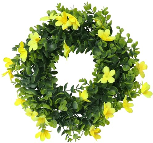 HMETOL Fall Artificial Flower Eucalyptus Wreath for Front Door Decor | For Halloween, Thanksgiving, Christmas. Waterproof back with hanging loop. Silk flowers. Yellow 30cm